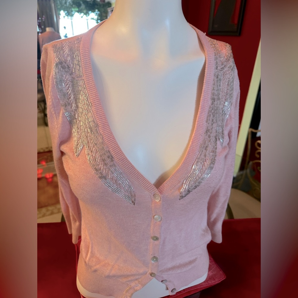 FOREVER 21 EMBELLISHED PINK CARDIGAN SIZE S